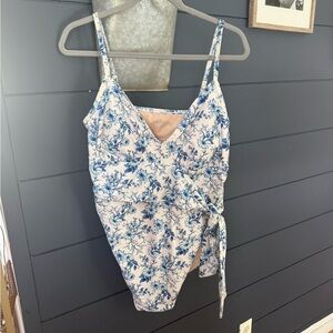 Maternity Floral Blue and White Wrap one piece  Swimsuit xl